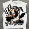 Y2K short vest unisex sleeveless T-shirt, angel printed vest, street fashion brand sleeveless T-shirt, loose vest, portrait vest for children, European and American street fashion brand casual vest, American retro Vintage, Loose Fit Sleeveless, Tank Vest