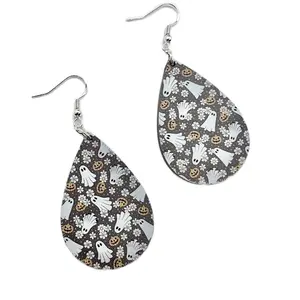 Ghost and Pumpkin Tear Drop Shaped Acrylic Earrings