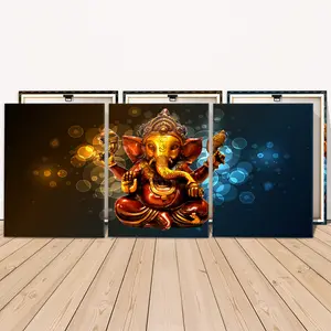 3 Counts Wooden Framed Canvas, Elegant Bronze Elephant Deity Statue Art, Exquisite Poster, Perfect Living Room Decoration, Modern Art, Fashion Family Poster, Wall Art Decoration, Waterproof Art