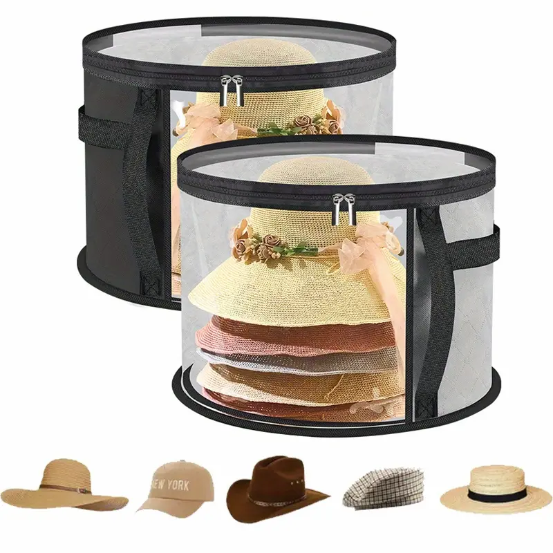 Extra Large Clear Hat Storage Box Organizer, Stores 7 Hats, Unisex Travel-Friendly With Handles, Portable Denim Hat Carrier For Baseball Caps, Hat Storage Bag, Hat Organizer Case, Hat Boxes For Women