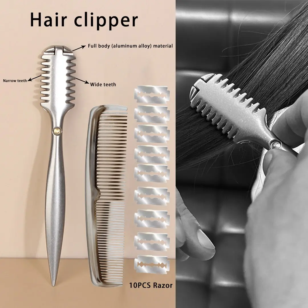 Professional Razor For Hair Cutting,Thinning, Layering, Texturizing - Aluminum Double-Edge Hair Razor Comb - Stylist And Barber Razor Tool,For Salon And Home Use - 3-Piece Set, Hair Styling Tools, Hair Cutting Accessories, Barber Supplies