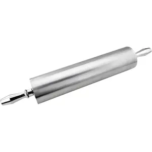 13 Inch Aluminum Rolling Pin, Extra Heavy Duty Restaurant Grade Dough Roller with Rotating Barrel and Handles, Silver