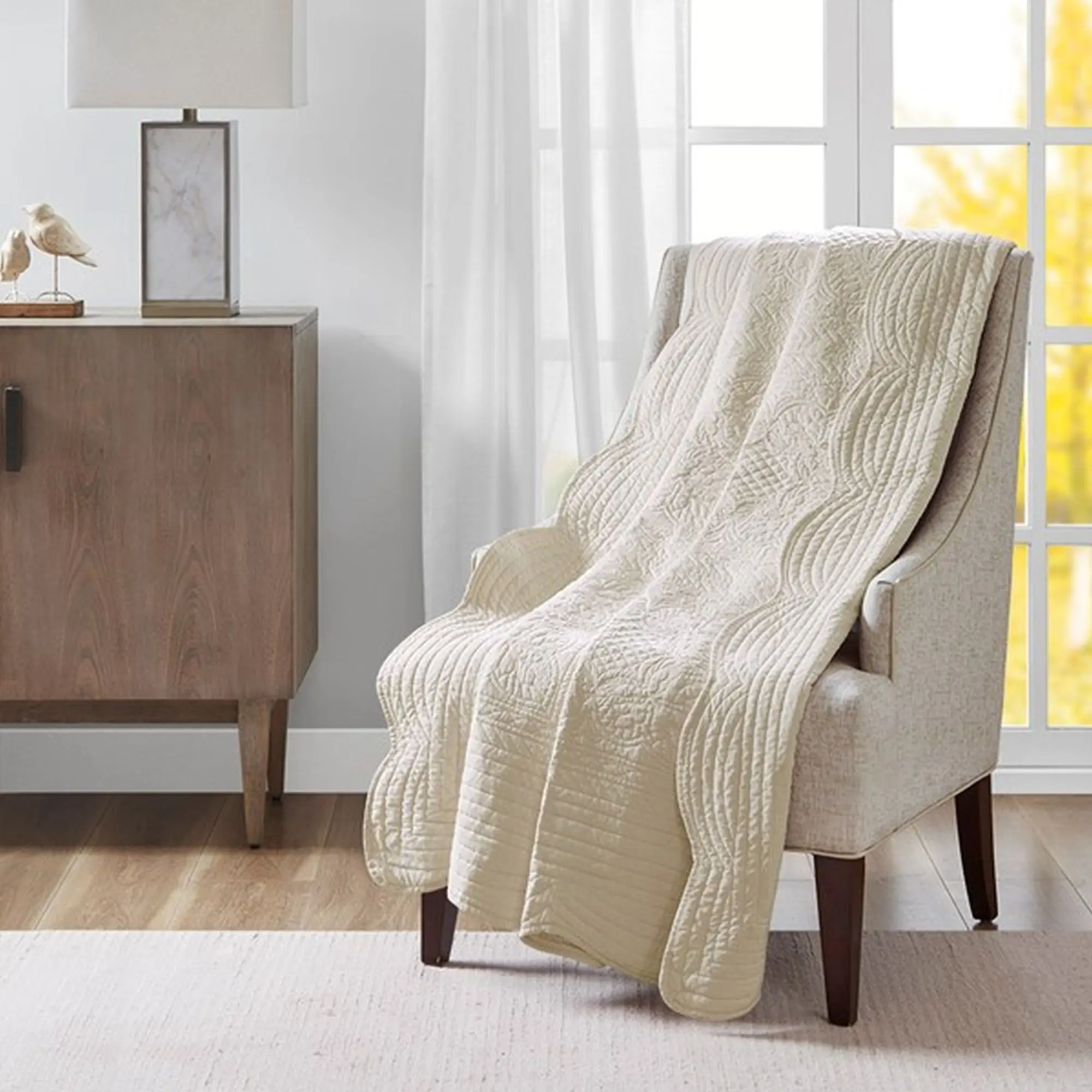 Tuscany Oversized Quilted Throw with Scalloped Edges Tuscany Oversized Quilted Throw with Scalloped Edges