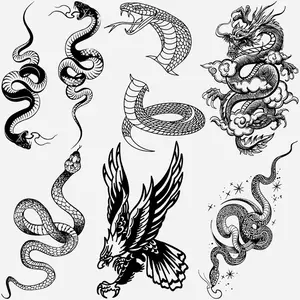 6 Pcs Snake Watercolor Tattoo Stickers, Waterproof Semi-Permanent Dragon Snake Eagle Design, Unisex Wrist Arm Back, Party Holiday Use