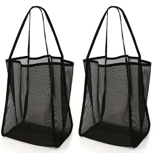 2 large-capacity mesh beach tote bags - made of durable solid-color material, equipped with sturdy handles