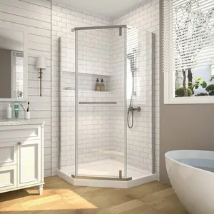 Prism Neo-Angle Frameless Shower Door 36 in. W x 72 in. H Corner Shower Enclosure,6mm Clear Glass,Pivot Shower Doors,Brushed Nickel
