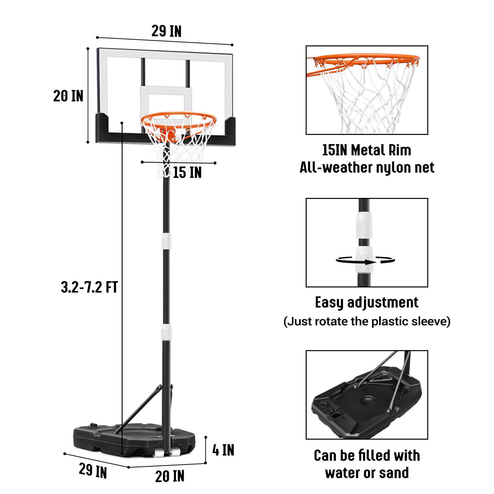 Seray Kids Basketball Hoop 3.2 to 7.2FT 10s-Quick-Adjust, Toddler 29In Backboard Portable Basketball Goal, Mini Hoop Indoor Basketball Court Outdoor & Pool Play Sets, Home Sports for Teens Boys & Girls, Birthday Gift Idea