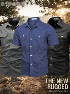 Men's 3 Pack Outdoor Design Shirts, Short Sleeve Work Shirts for Hiking & Daily Wear, Comfortable and Durable Clothing