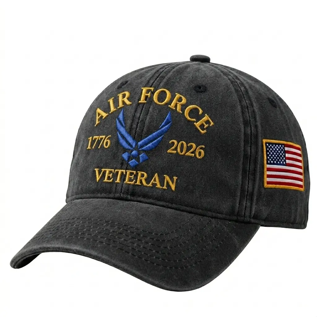 Air Force Veteran 250th Anniversary Washed Dad Hat, 1776–2026 Patriotic Cap, Military Veteran Embroidered Baseball Hat, USA Flag Adjustable Dad Cap