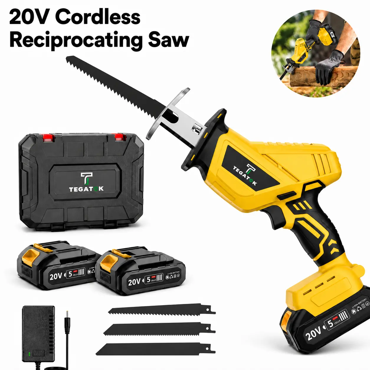 20V Cordless Reciprocating Saw, 3000RPM Powerful Cutting, All-Purpose Sabre Saw for Home & Outdoor Use Gasoline Wood Cutting Chainsaw