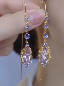 Elegant Leaf Earrings Set for Women, High Quality Earrings, New Rhinestone Dangle Ear Cuffs, High-End Luxurious Style Jewelry Accessories