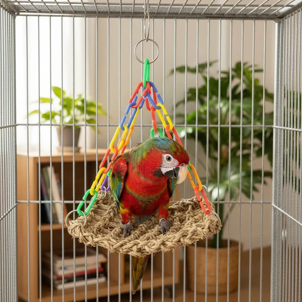 Parrot Swing Hammock Toy, Biting Climbing Bird Toy, Cage Accessories, Grass Net Parrot Swing, Parrot Bedding, Bird Toys, Interactive Fun