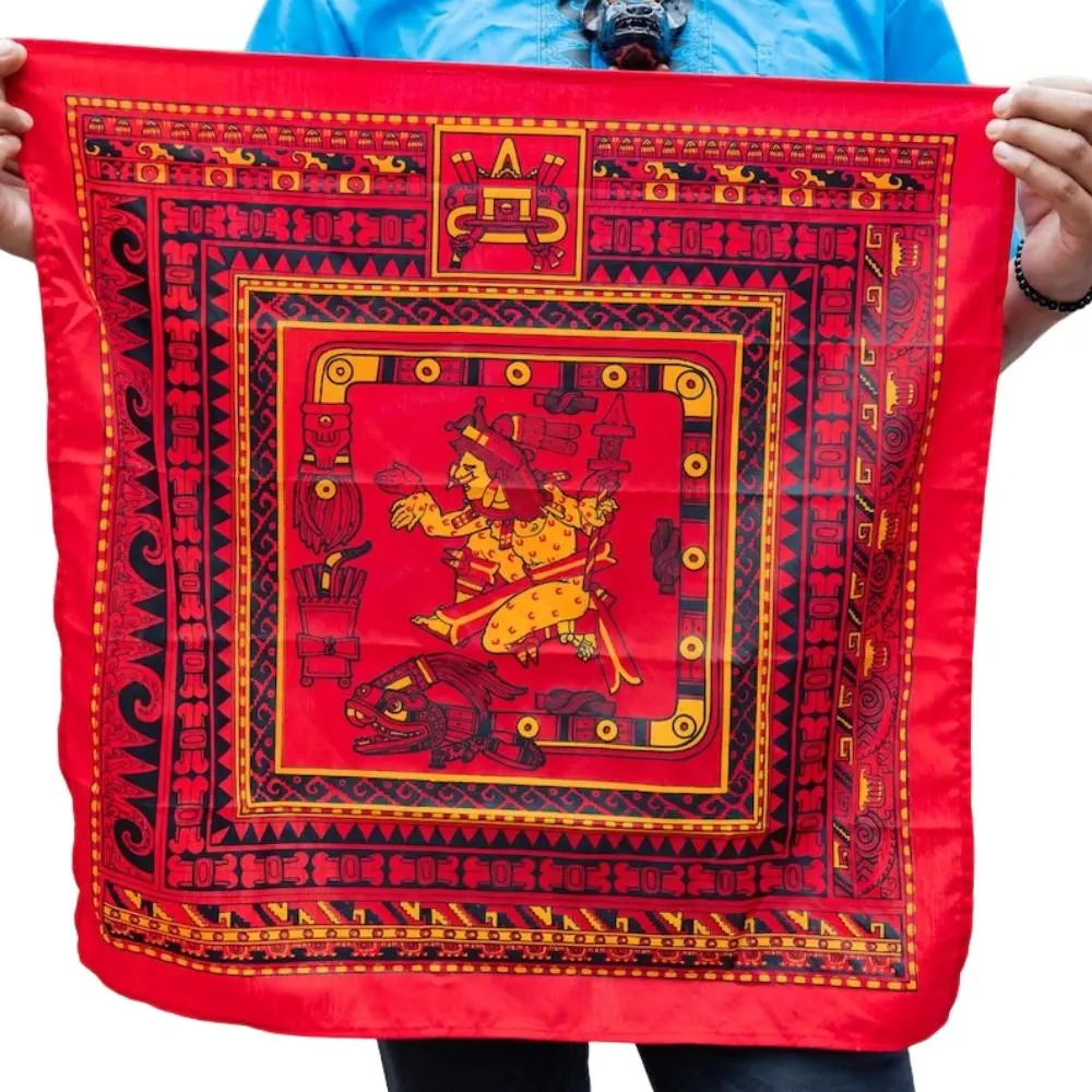 Aztec Mythology Bandana  Quetzalcoatl & Tezcatlipoca Mexica Art Scarf | Unique Cultural Accessory | High-Quality Sacred Deity Print Handkerchief