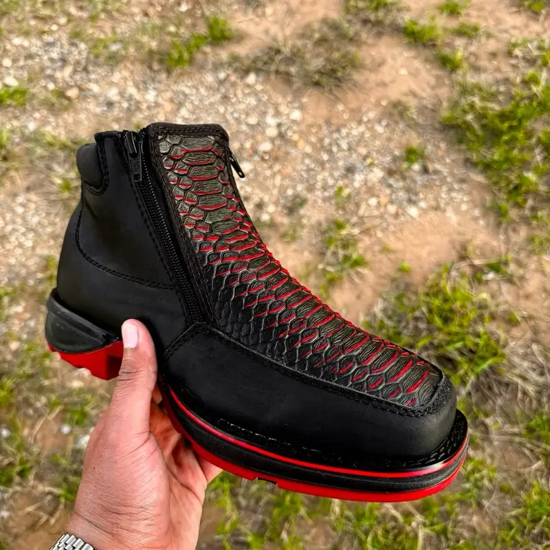 Men’s Black Cherry Python Cowboy Shoes With Ultra Light Sole