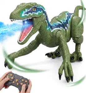 XINGLUKE Remote Control Robotic T-Rex Dinosaur Toy - Green Walking RC Robot with Dancing, Programming Mode, Colorful Lights, Sprays for Kids 3+ Years Old, Robotic Animals