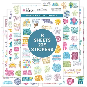 Inspirational & Motivational Quotes Planner Stickers (8 Sheets / 200+ Stickers) - Hand-Lettered Positive Cute Aesthetic Quotes for Decorating Organizers, Scrapbooks, Laptops, etc.
