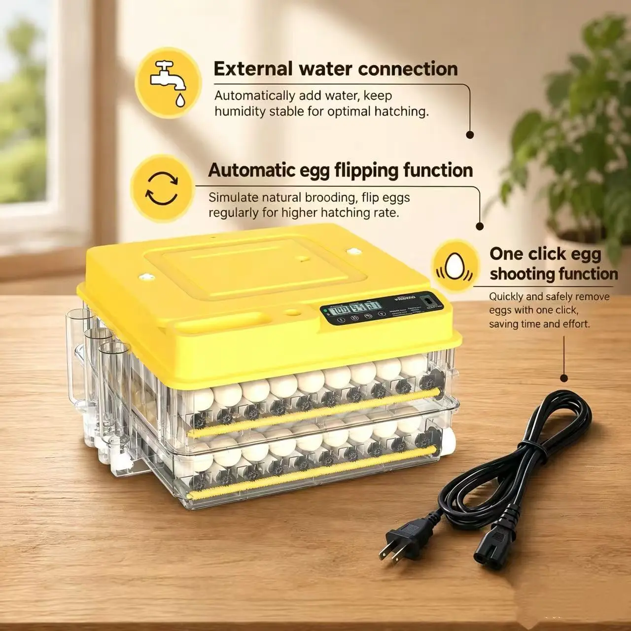 Fully Automatic 144-Egg Smart Incubator, Featuring An Innovative Pulse Dot-matrix Heating Mode, Automatic Egg Turning, Automatic Watering And Humidity Control, Precise Temperature Regulation, Freely Adjustable Shaft Spacing