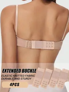 4-Pack Women's Bra Extender Clasps, Elastic Material, 3-Row Design, 2 Hooks, Adjustable Strap, Comfortable and Soft, Ideal for Bras