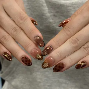 Sparkling Gold Diamond French Cat Eye Nail Art Design, Detachable Manicure Set, 30 Pieces, Medium Ballerina Shape, European Style