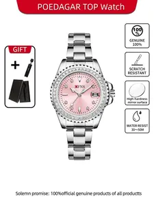 Women's Elegant Round Dial Analog Quartz Watch, Fashion Rhinestone Decorated Watch for Parties, Exquisite Birthday Gift Watch with Box