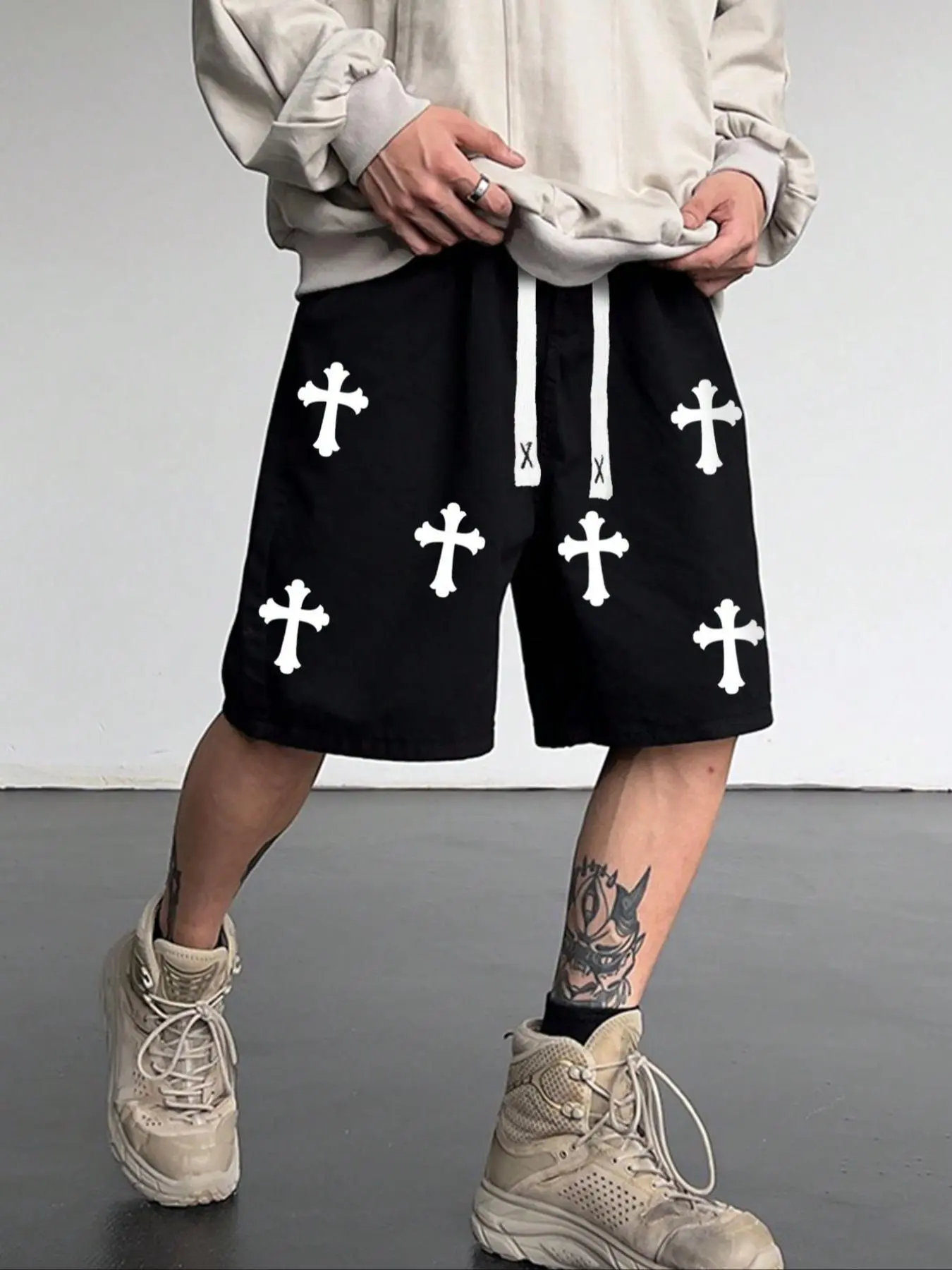Men's Geometric Print Drawstring Waist Bermuda Shorts, Regular Fit Casual Pocket Graphic Shorts, Men's Summer Streetwear Bottoms for Daily Wear, Menswear, Shorts for Men, Clothing, Breathable Summer Shorts