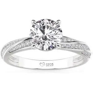 Jeulia 1CT Moissanite Solitaire Engagement Rings for Women, 925 Sterling Silver twisted Promise Ring for Her Round Cut Simulated Diamond Wedding Rings with Jewelry Gift Box