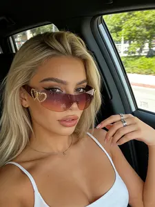 Women's Hollow Out Heart Y2K Fashion Tinted Lens Sunglasses Frameless Design, Stylish Accessory for Daily Wear & Trendy Looks