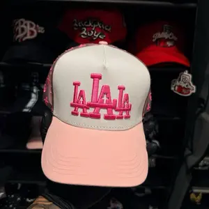 LALALA Pink Baseball Cap with Bold Pink Lettering and White Panel Design