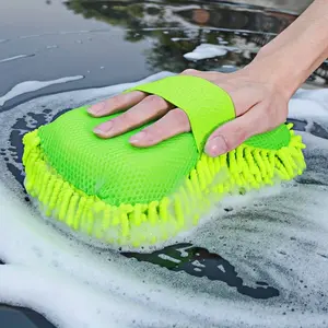 1pc Car Wash Mitt Chenille Microfiber Wash Sponge Scratch Free, 9.05in*5.11in*2.75in