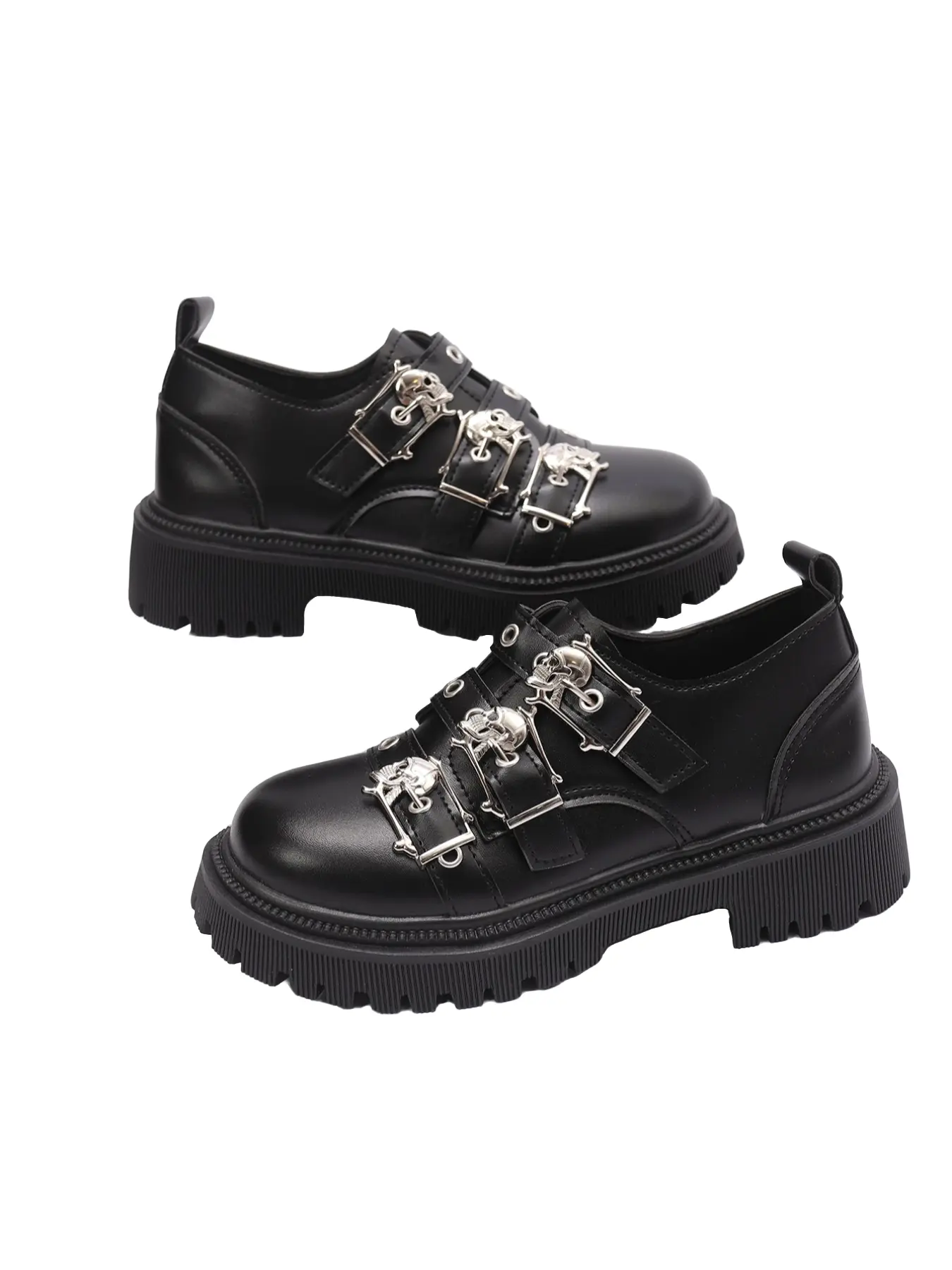Women's Punk Platform Loafers with Metal Buckles, Chunky Slip-On Goth Shoes, 5CM Height, Gothic Shoes