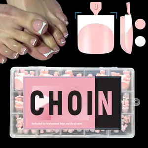 Baby Pink French Tips Toe Press On Nails, 150pcs Square Pre-Designed Soft Gel Thick False Toenail Extension, Berry Pink Full Cover Acrylic for DIY 15 Sizes