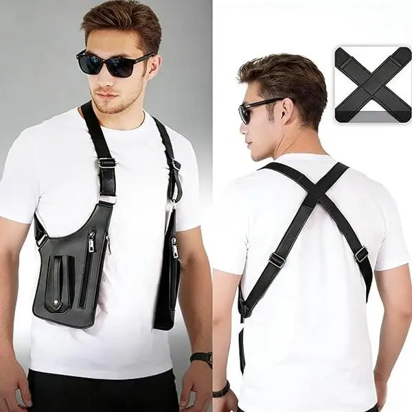 Double Shoulder Armpit Bag for Men,Anti-Theft Hidden Adjustable Strap Holster, Water Resistant Crossbody Pack, Slim Lightweight Storage Pouch for Daily Commuting, Outdoor Travel and Secure Storage of Personal Essentials.Adjustable Anti-Theft PULeather Bag
