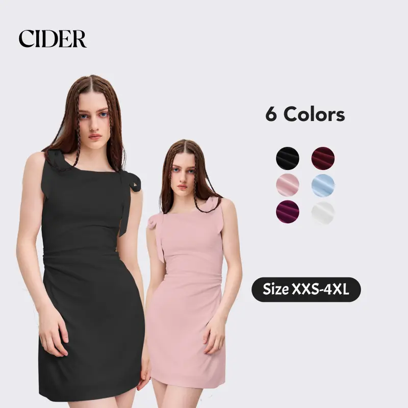 Cider Women's Sleeveless Minimalist Square Neck Solid Bowknot Mini Dress, Size 0-26, Lady's Casual Womenswear
