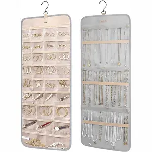 Transparent Jewelry Storage Hanging Bag Display Rack Earrings Necklace Ring Storage Artifact Wall-Mounted Jewelry Roll Bedroom Storage Organizer