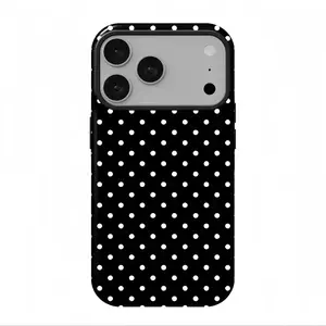 Classic Minimalist Black And White Black Polka Dot Pattern Art Tough Phone Case. Chic Vintage Aesthetic Rugged Shockproof Protective Cover For iPhone 17 Pro Max 16 Air 15 14 13 12 11.