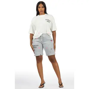 Lezaria White/Grey/Pink T-Shirt Short Set