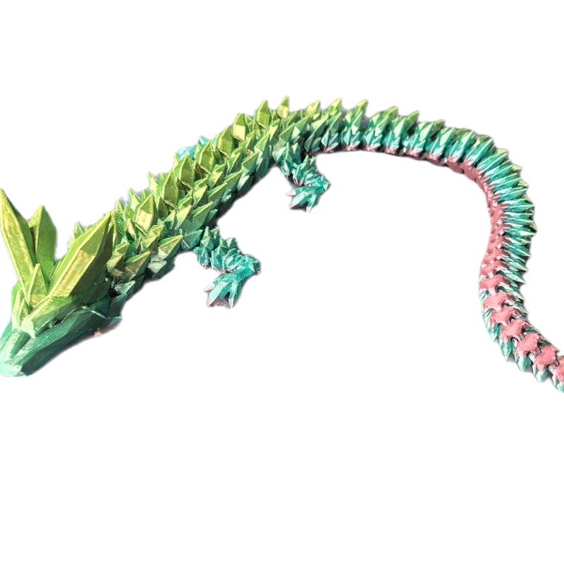 Crystal Dragon Figurine 24" Articulated Collectible Fantasy Creature Shimmer with Detailed Features and Vibrant Green & Purple Tones