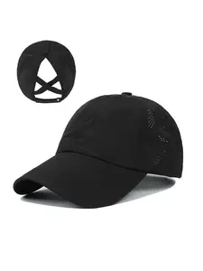 Womens Criss Cross Ponytail Baseball Cap Adjustable High Messy Bun Ponycap Quick Drying Hat