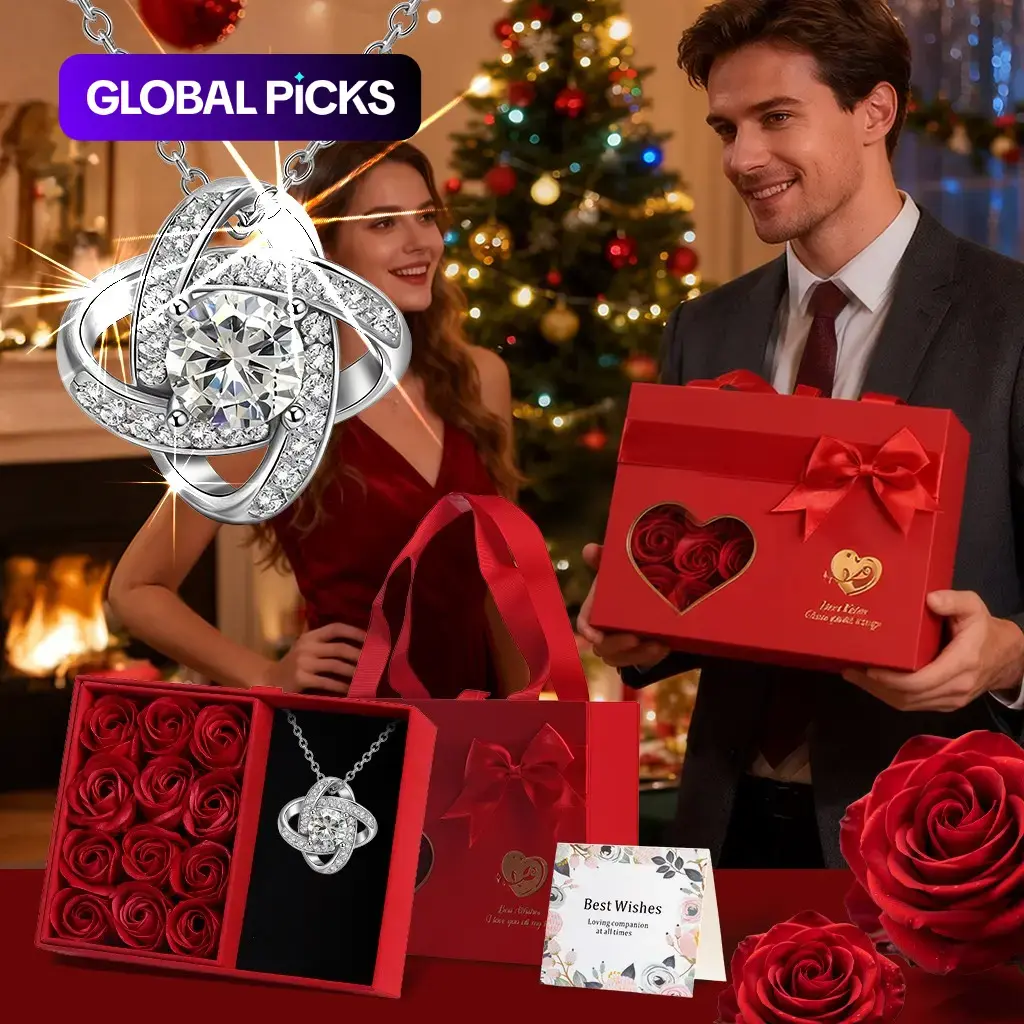 Rose Handbag Gift Box Set with Heart Necklace, Beautiful Present, Soulmate Gift for Valentine's Day, Anniversary, Christmas and New Year, Party Gift for Wife, Partner or Friend #GLOBAL PICKS