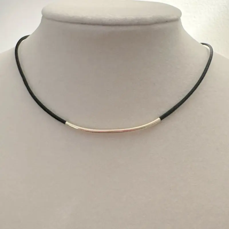 The Line Leather Necklace - Minimalist Black Leather 14k gold fill or sterling silver  Artisan Made