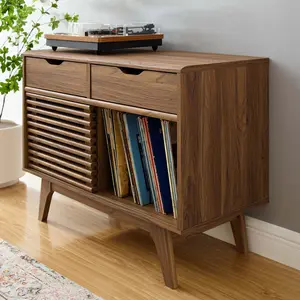 Modway Render Vinyl Record Display Stand in Walnut
