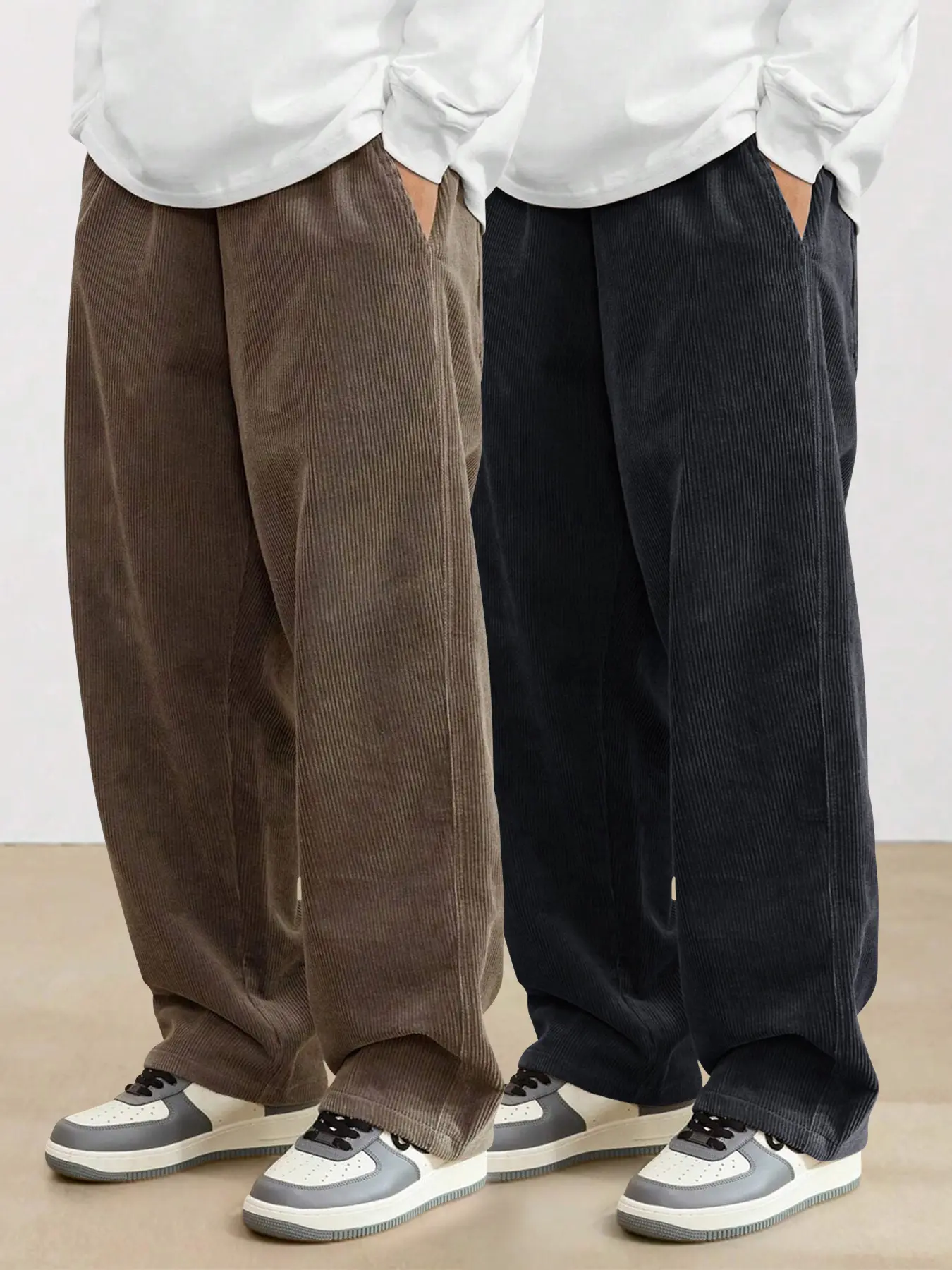 2-Pack Men’s Summer Corduroy Straight-Leg Pants – Casual Loose Versatile Athletic Style