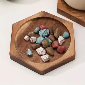 1 Elegant Natural Wood Cup Coaster - Polished Hexagonal Tabletop Protector, Multi-functional Drink Tray, Suitable for Hot and Cold Drinks, Cheese Platters and Party Decorations - Made of Large-leaf Teak Wood, Preferred Gift for Weddings/Parties/Housewarmi