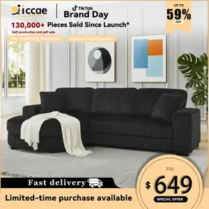 【3 Sub Packages】 Niccae Convertible Teddy Fabric Foam Sleeper Sofa with 6 Pillows, Corduroy Tufted L-Shaped Modular Sectional with Ottoman, Left & Right Placement for Living Room, Bedroom, Office, Apartment