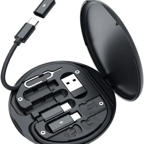 USB C Adapter OTG Cable Kit – Multi Charging & Data Transfer Converter | USB C to iOS, Type-C, Micro USB, USB-A | Travel-Friendly Case with Card Slot & Phone Holder