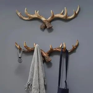 Rustic Resin Deer Antler Wall Hook, Festive Winter Decor, Creative Entryway Wall Art, Durable Key & Coat Hanger for Home & Retail Use