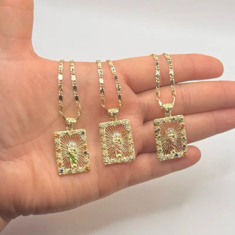 San Judas Tadeo Gold Plated Necklace Nugget Style with Intricate Design and Durable Chain