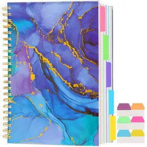 5 Subject Notebook College Ruled, A5 Spiral Notebook with Removable Pocket Dividers Tabs, Lined Organizer Notebook Journal for Women, 240 Pages Notebooks for Work School Note Taking,  Marble