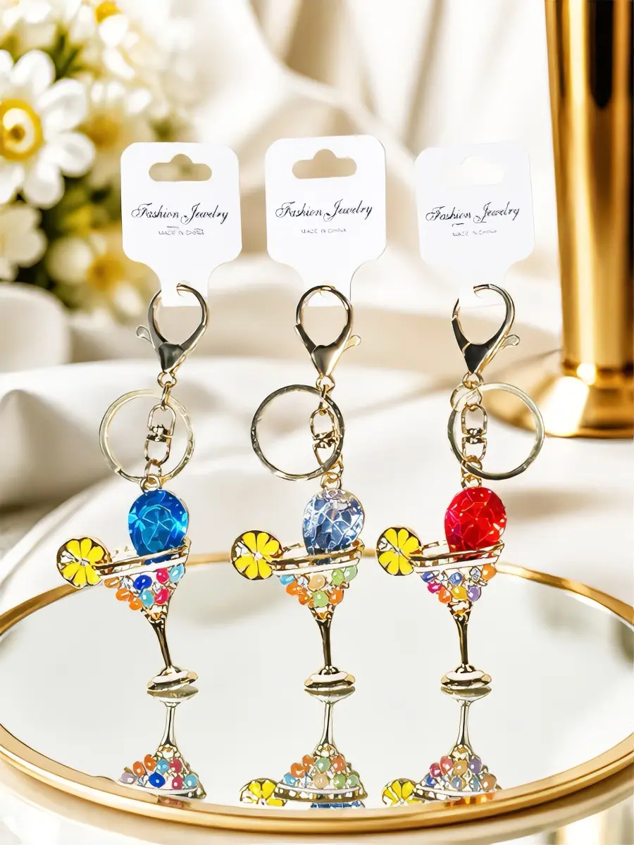 Fashion Jewelry Keychain with Colorful Crystal Martini Design for Stylish Accessories