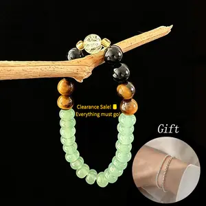 【Buy 1 Get 1 Free】Green Aventurine, Tiger’s Eye & Obsidian Bracelet | Free Silver-Tone Accessory Included | Lucky Charm | Stackable Daily Wear | Boho Gift for Her | Summervibes